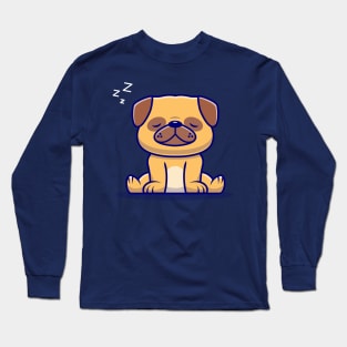 Cute Pug Dog Sitting And Sleeping Cartoon Long Sleeve T-Shirt